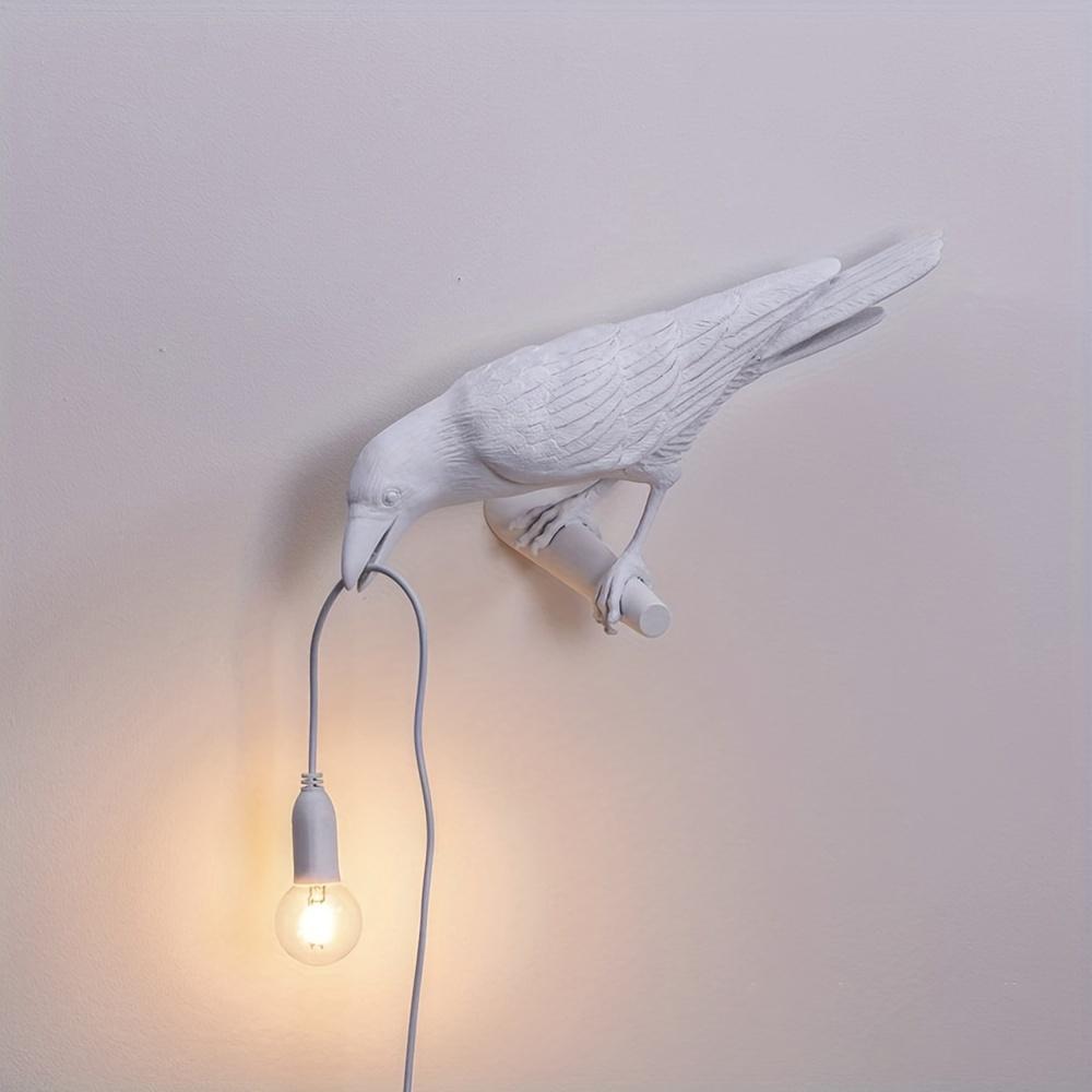 E14 Bulb with Plug Gothic Raven Lamp Vintage Resin Bird Lamp for Nightstand, Office, Living Room Farmhouse Art Deco Style