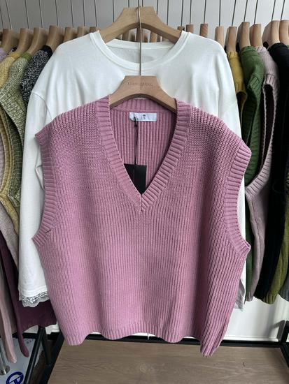 

Весенний трикотажный жилет оверсайз с V-образным вырезом от Xiao Wang, 19364 One Size розовый/персиковый