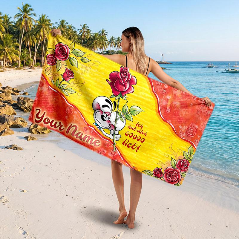 Diddl Customized Name Text Beach Towel, Soft Absorbent Towel Beach Pool Travel Personal Gift