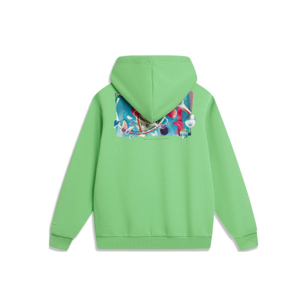 Li-Ning Sports Lifestyle Series Cotton Polyester Letter Print Pattern Hooded Pullover Sweatshirt Men sweatshirt Secret-Green AWDU023-4