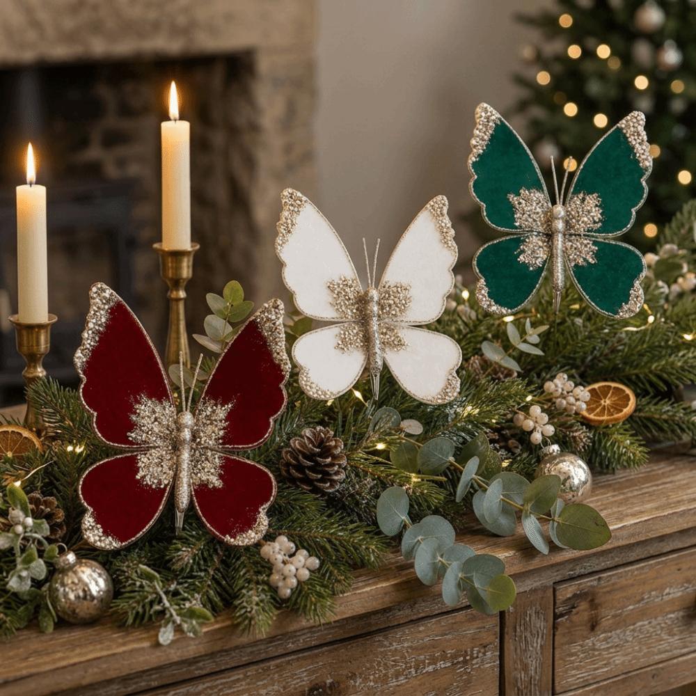 Flocking Artificial Glitter Butterfly DIY Butterfly Tree Hanging Decor Party Decor