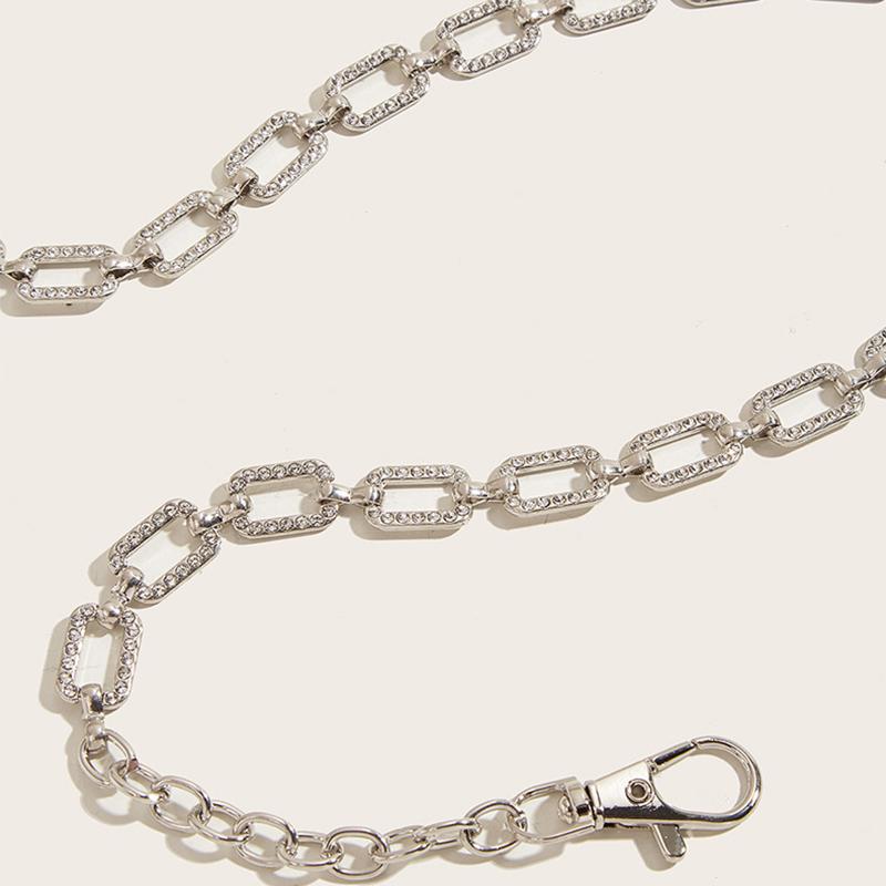 New Fashion Women'S Rhinestone Belt Metal Slim Waist Chain High Quality Versatile Dress Accessories Trendy Belt Bright Bride Bling Waist Chain Belt