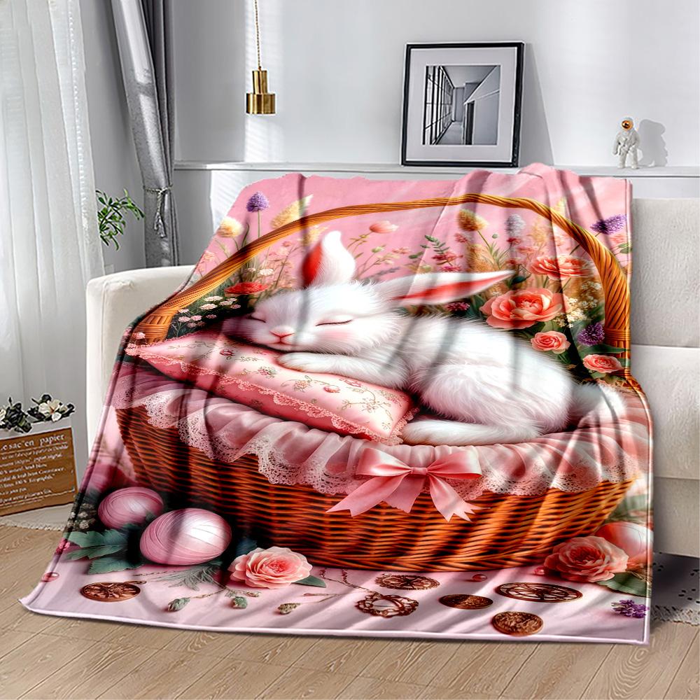Easter Eggs And Bunnies Blanket,Suitable for Sofas, Offices, Travel, Living Rooms, Gifts To Relatives and Friends, Blanket,Suitable for All Seasons.