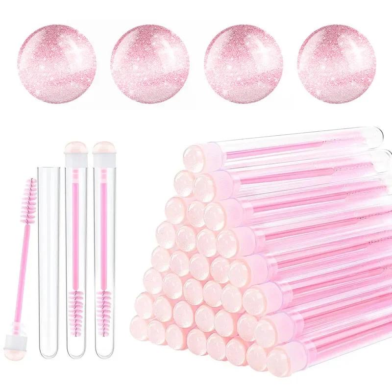 

20/5pcs Eyelash Mascara Wands with Tube Sparking Lash Spoolie Brush in Container Disposable Eyebrow Applicator Makeup Brushes 5pcs розовый