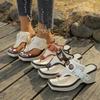 Fashion 2025 Women's large-sized flip-toe wedge sandals, summer thick-heeled metal buckle slippers, beach cool slippers