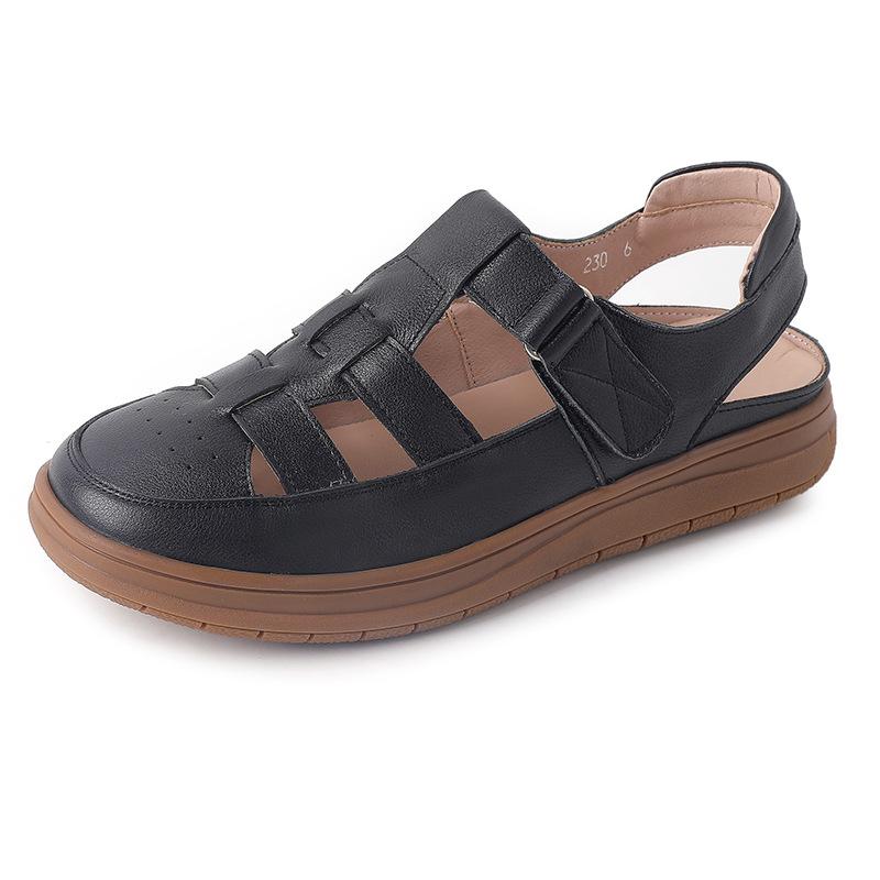 GKTINOO Genuine Leather Roman Sandals 2025 Summer Women Sneakers Closed Toe Comfortable Hollow Soft Sole Mom Shoes Plus Size