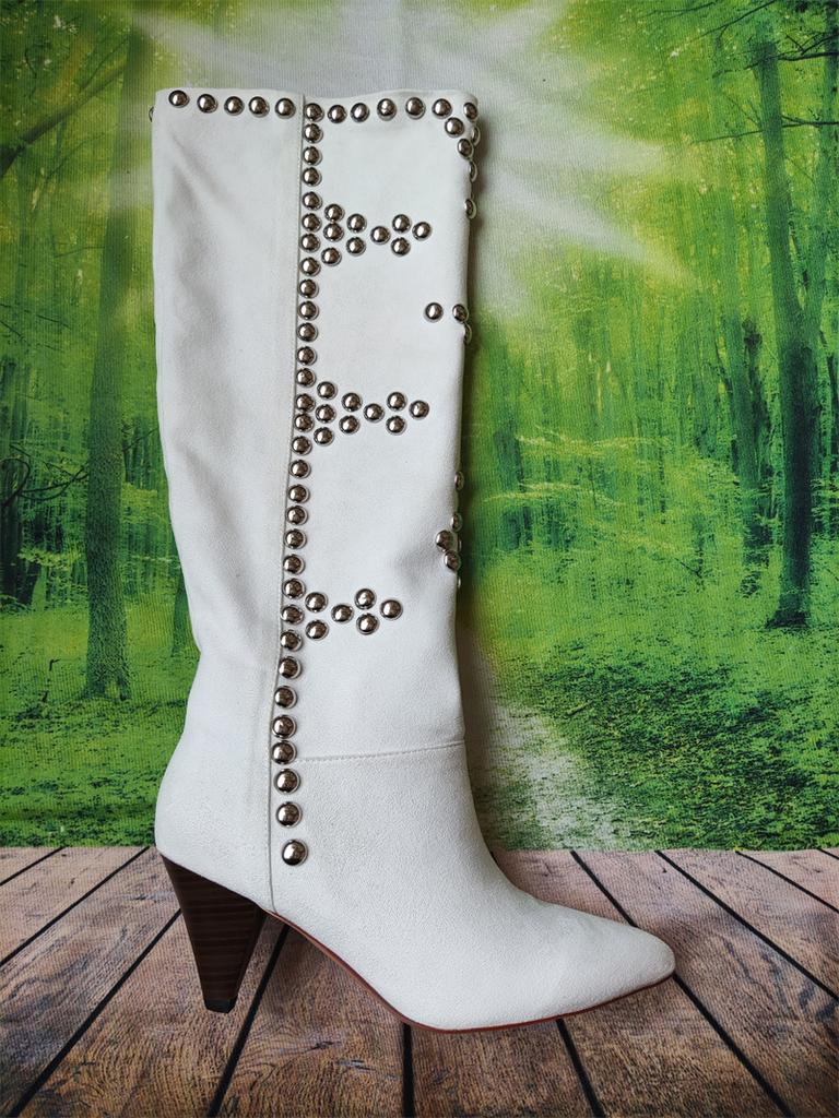 Fashion Brand Rivet Inlaid Women's Knee High Boots Cowhide Suede Stage Show Ankle Boots Fashionable Sexy Autumn  Winter Womans Shoes