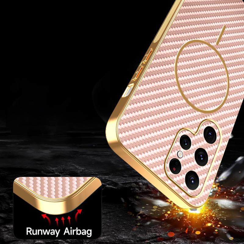 For Samsung Galaxy S22 Ultra 5G Phone Case Carbon Fiber Textured Electroplated TPU Back Cover