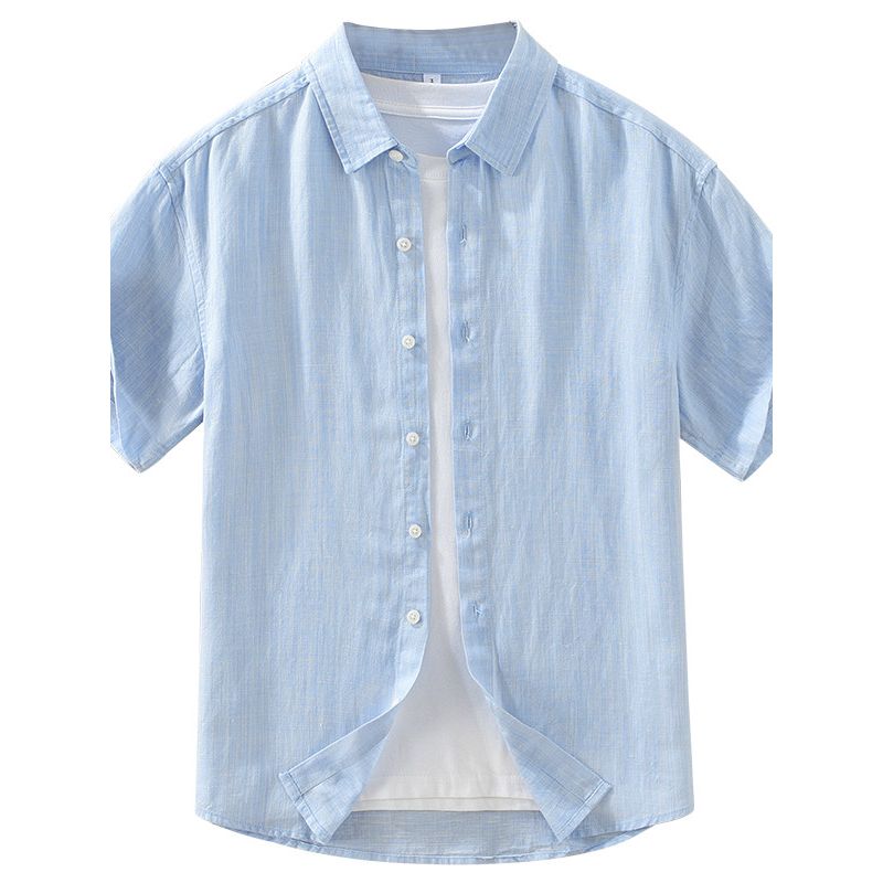 Foreign Trade Surplus Summer New Solid Color Linen Short-Sleeve Shirt for Men, Loose Casual Shirt, Lyocell Ice Silk Top