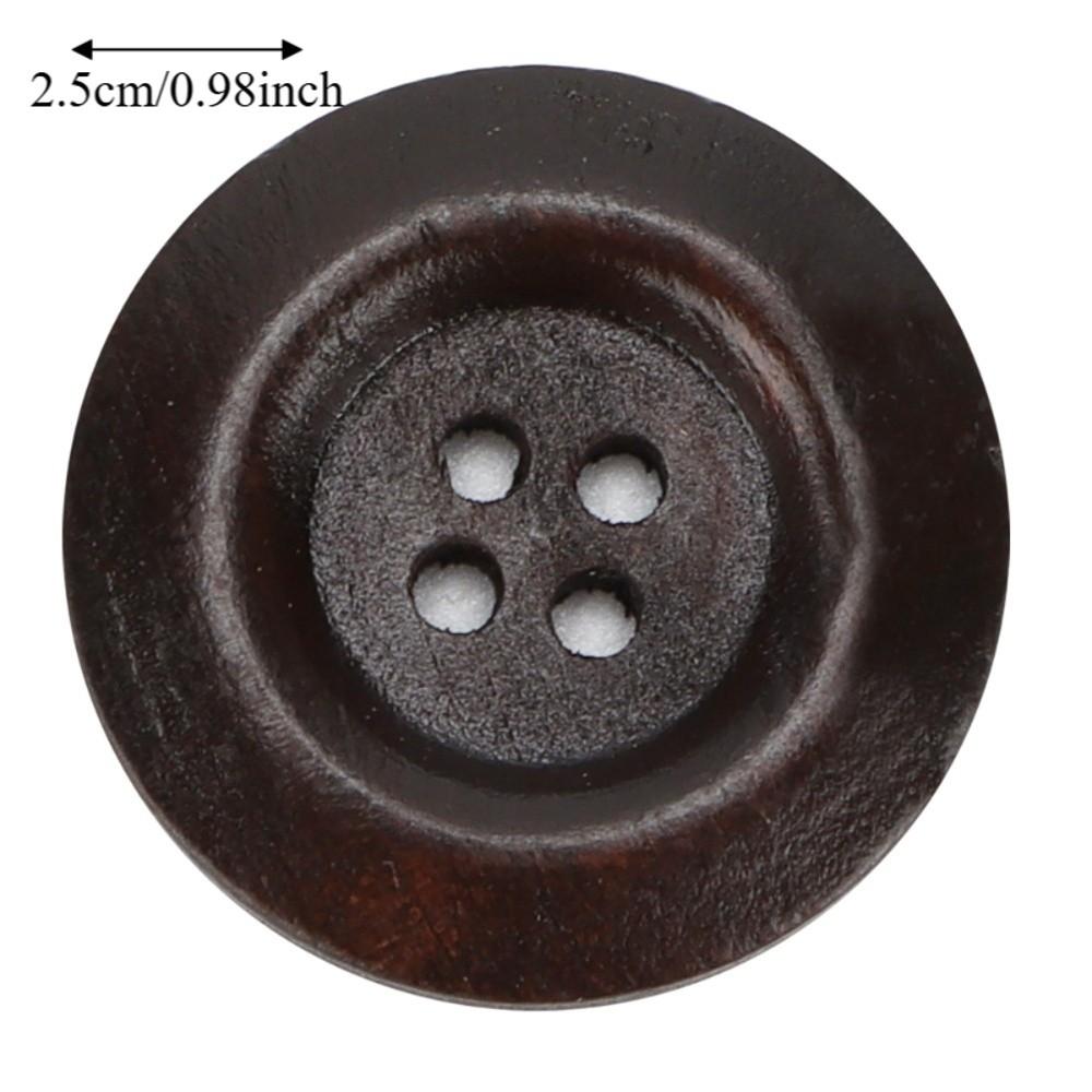 50pcs Dark Brown 4 Hole Buttons Wide Edge Sewing Buttons Craft Wooden Buttons  DIY Craft