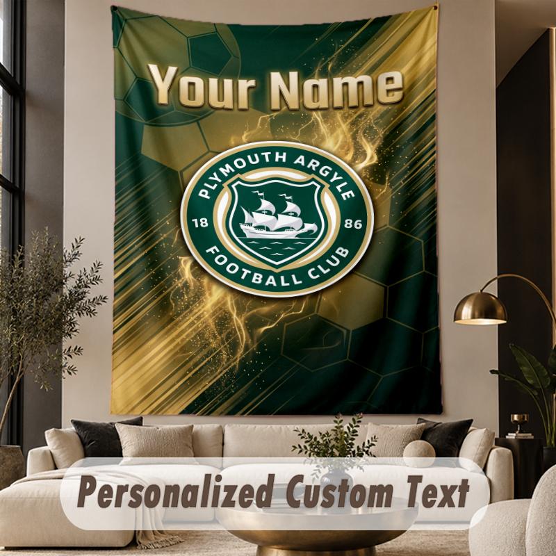 Custom Text Tapestry Plymouth Argyle FC Print Wall Tapestry Indoor Living Room Wall Decor