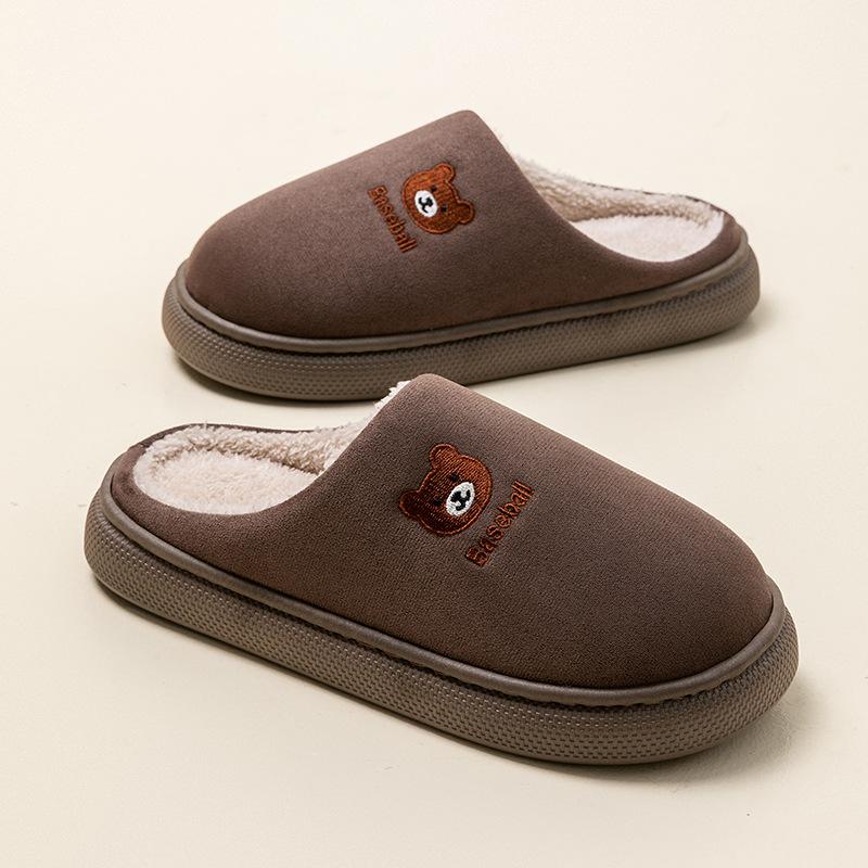 Cartoon Bear Cotton Slippers Autumn and Winter Indoor Home Velvet Warm Non-slip Thick-soled Couple Plush Slippers