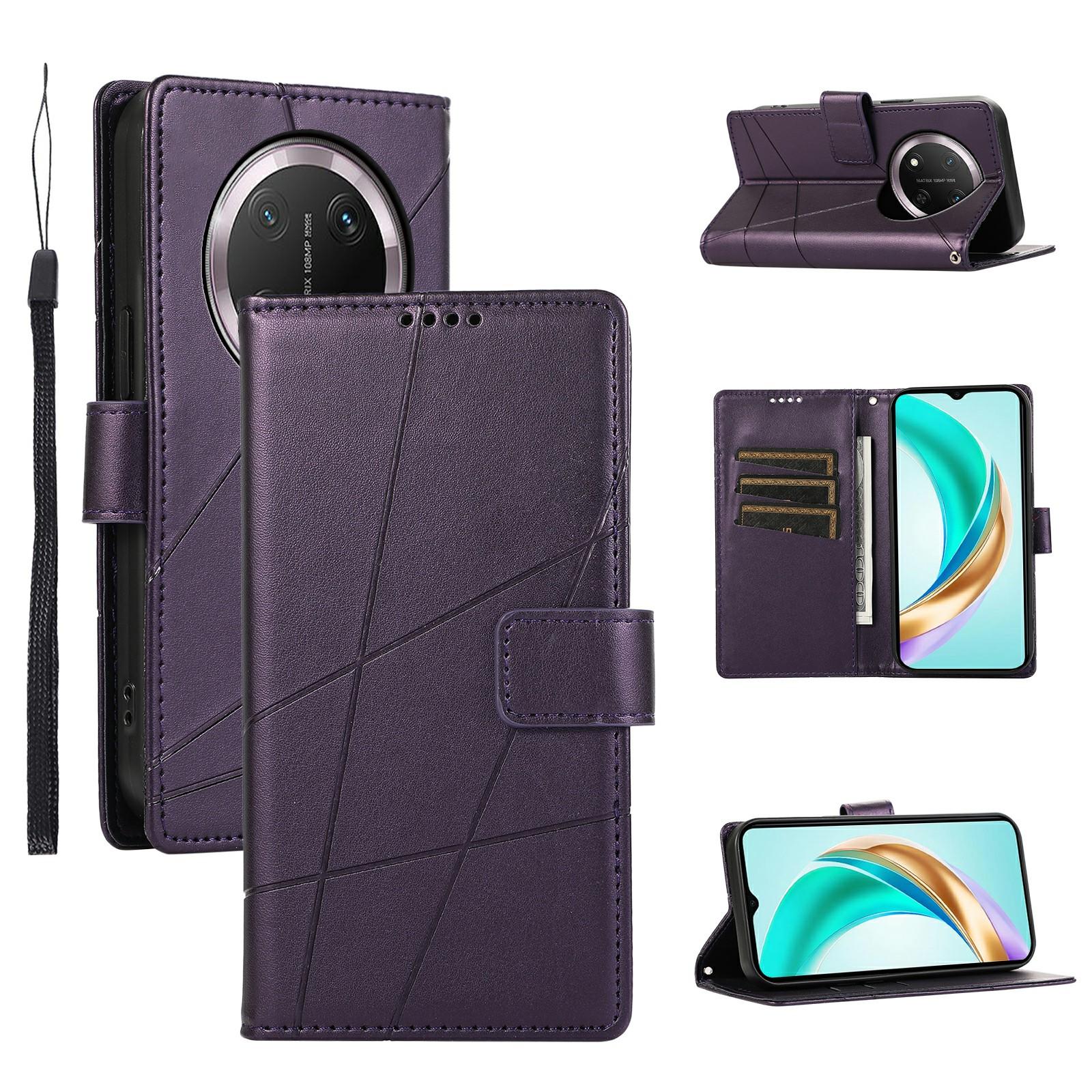 

DF-06 For Honor Magic7 Lite 5G/X9c 5G/X60 Pro 5G Phone Case Line Imprint Leather Wallet Cover Purple