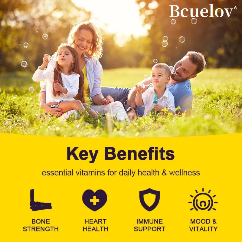 Bcuelov pflanzliche Vitamin D3+K2 Kapseln 2500mg mit Kalzium und mehreren Vitaminen zur Stärkung des Immunsystems 120 Kapseln