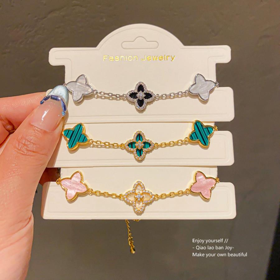 Light Luxury Flower Style Copper Bracelet With Genuine Gold Plating For Women