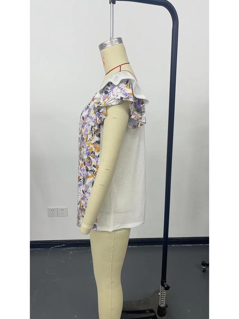 2025 Spring/Summer Bohemian Floral Pleated Short Sleeve Vest Top