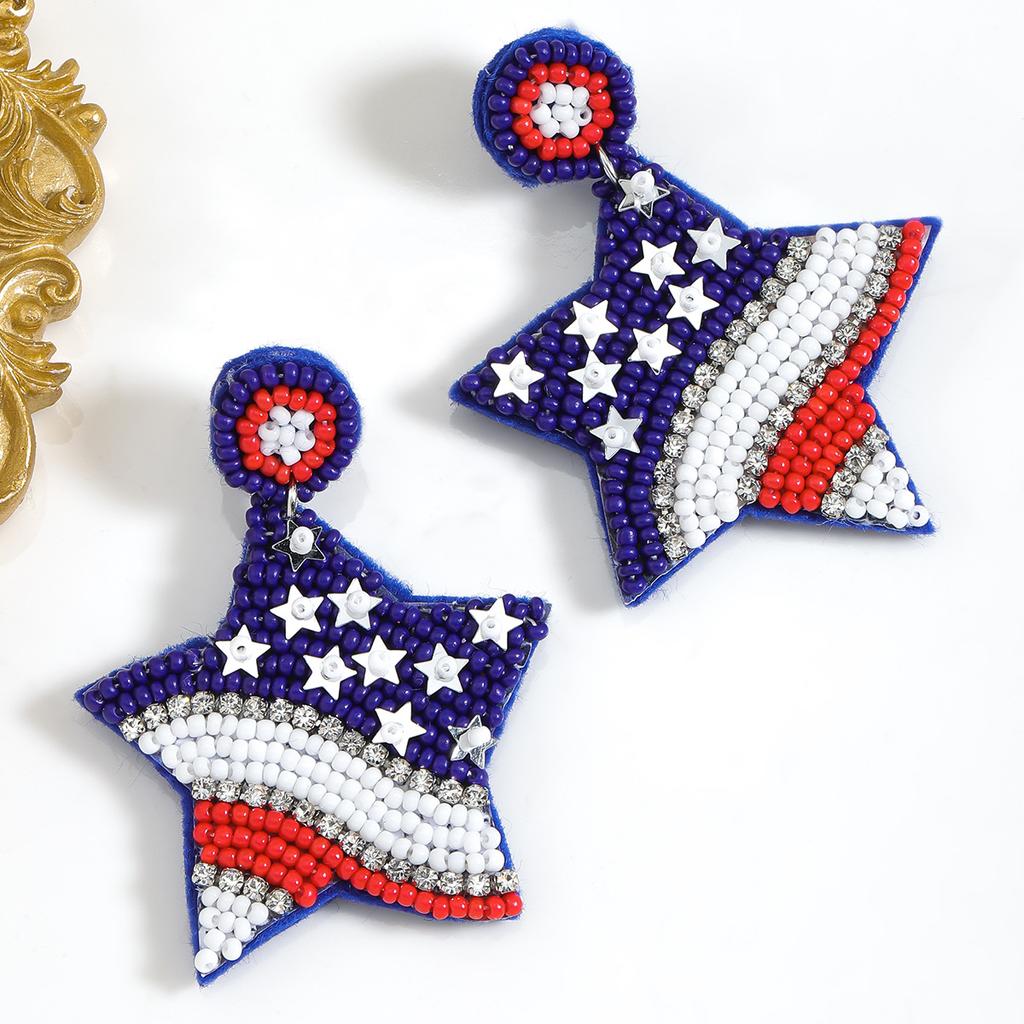 American Founding Day Star Handmade Rice Bead Diamond Earrings Creative Personality Independence Day Earrings