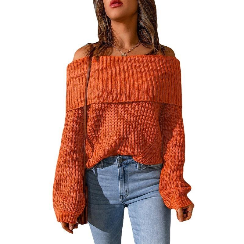 Pull pour femme coupe ample épaules dénudées couleur unie manches longues