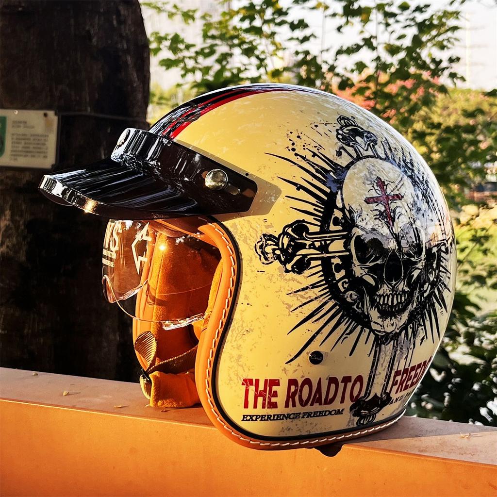 Retro Helmet 3/4 Motorcycle Electric Vehicle Helmet Built-in Lenses Wind Speed Riding