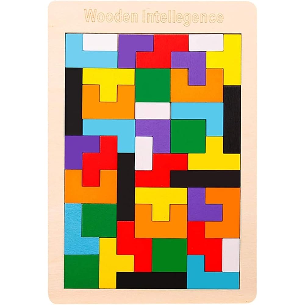PLAONGU Building Block Puzzle Pentomino Tetris Educational Toy Wooden Tetris Puzzle Jigsaw Colorf...