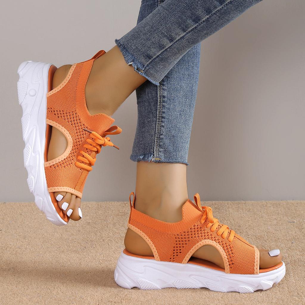 Large Size Sports Sandals Women 2023 Summer New Thick Bottom Flying Woven Soft Bottom Leisure Flat Hollow Beach Sandals