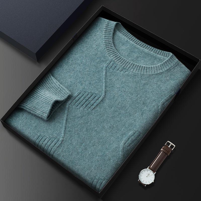 Men's Thickened Cashmere Sweater: Autumn/Winter Round Neck, Musical Note Design, Business Casual