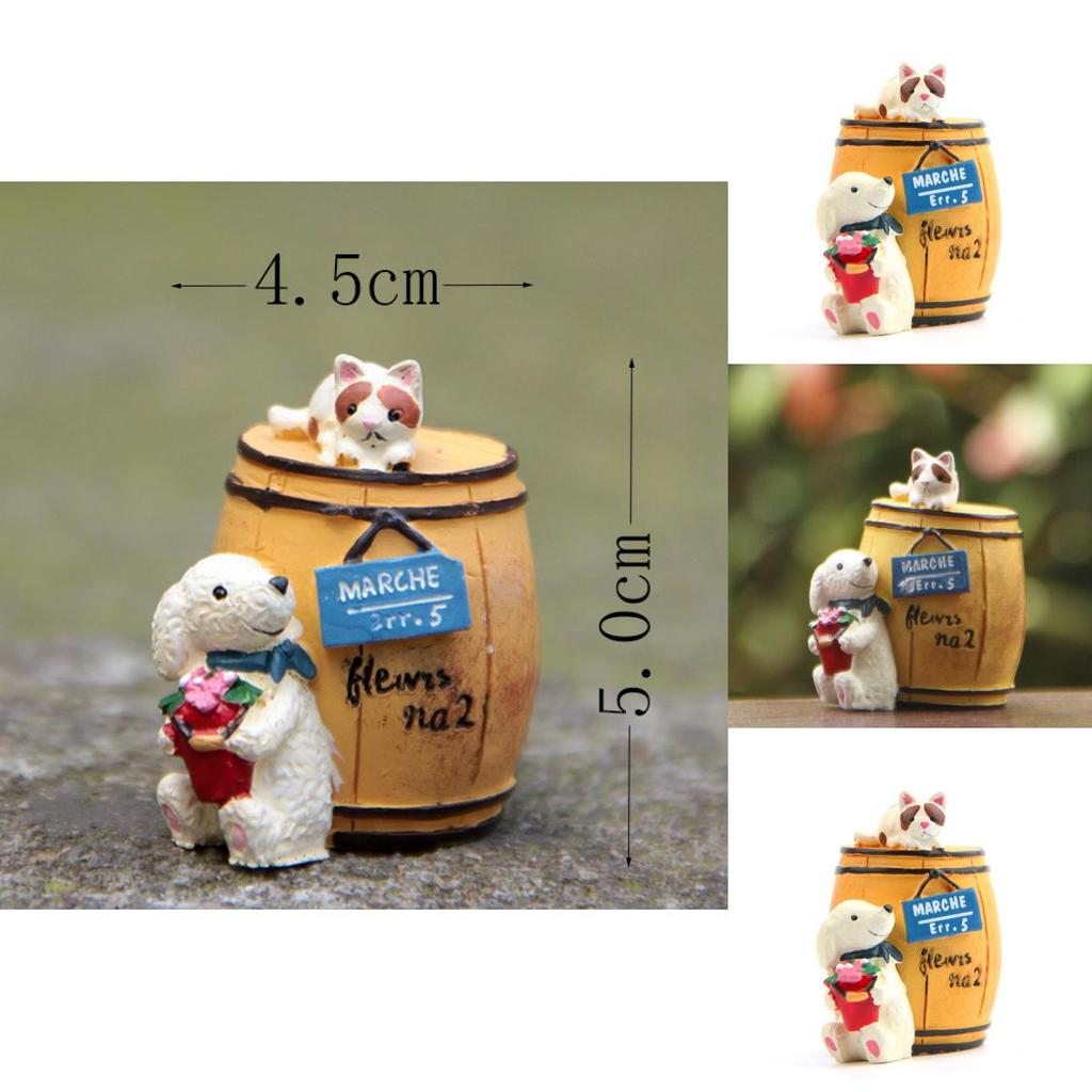 Cute Cartoon Wine Barrel Cat And Dog Mini Model Ornament For Photography And Gift Giving