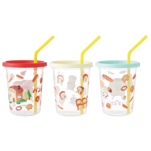 Skater SIH3ST Tumblers with Straws, Set of 3, 320ml, Made in Japan, Bread Thief Design