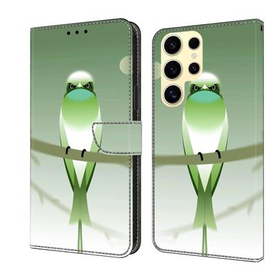 Custodia a libro in pelle PU con motivo uccello verde per iPhone Samsung Huawei Honor Google Redmi Xiaomi LG Motorola Sony Nokia Oneplus Oppo