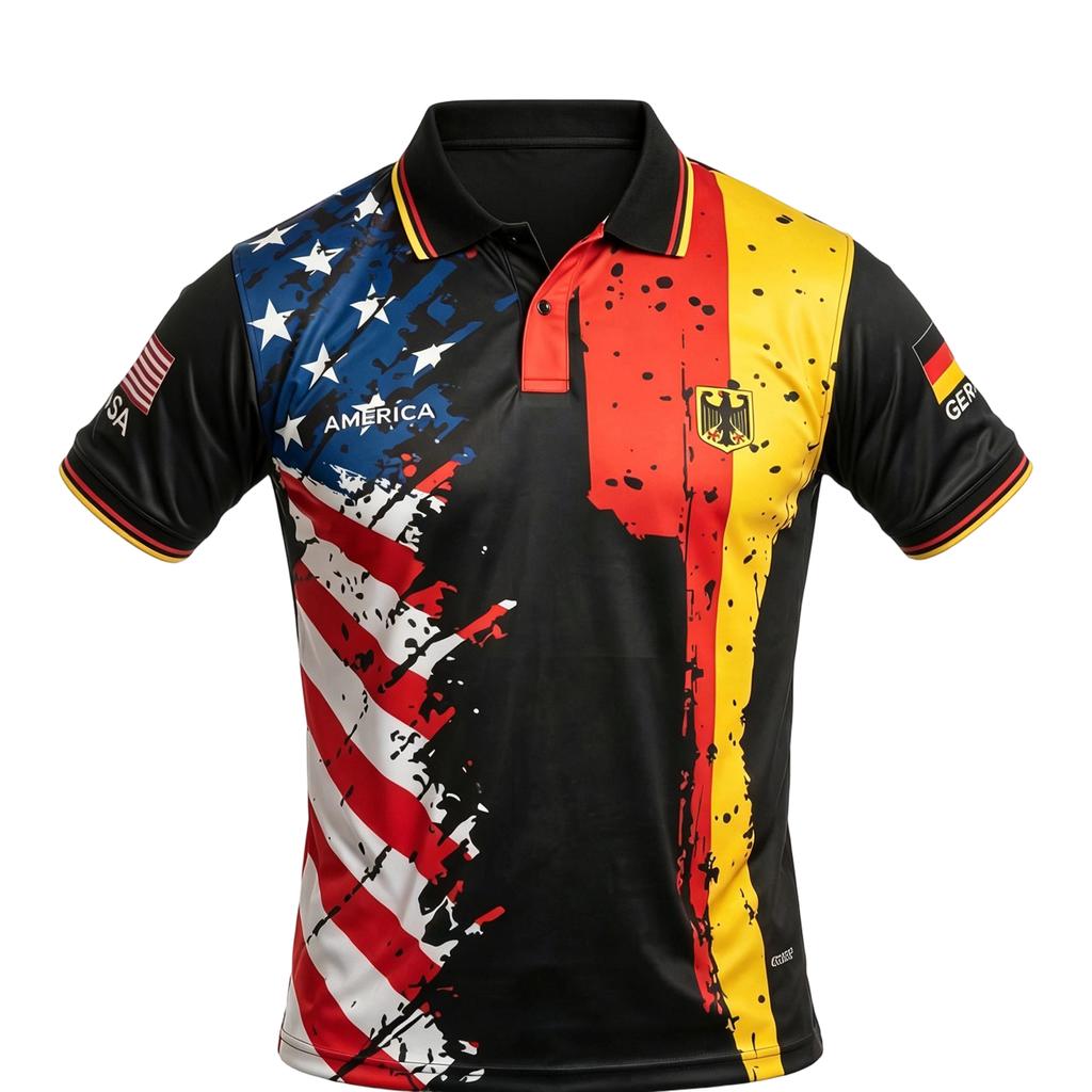 Men's Loose Fit Casual Short Sleeve Polo Shirt with Flag Print Comfortable Button Down Top for Everyday Wear