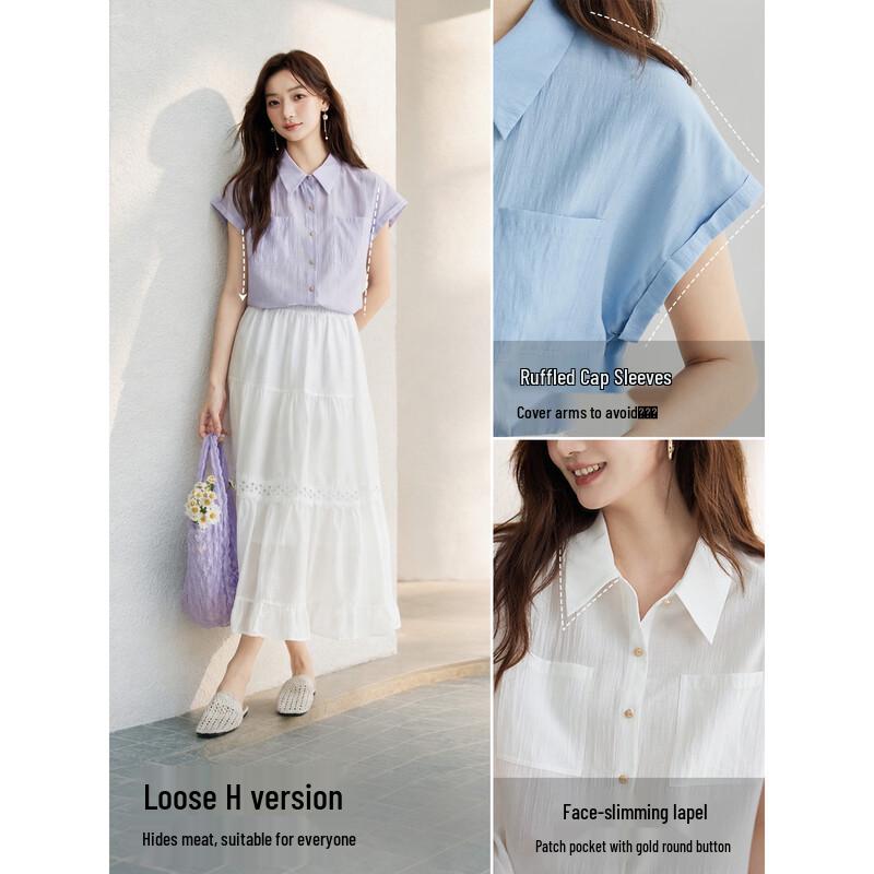 Inman Elegant Flutter Sleeve Short Sleeve Shirt