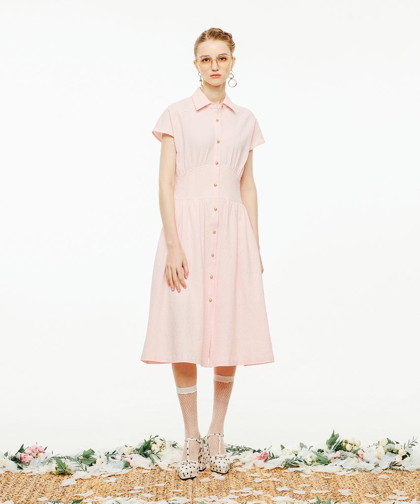 Pelimela Veronica Seersucker Shirt Dress [Baby Pink]