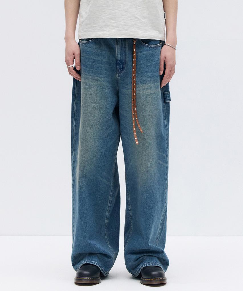 MAISON MINED Back-Point Denim Pants Mid Blue