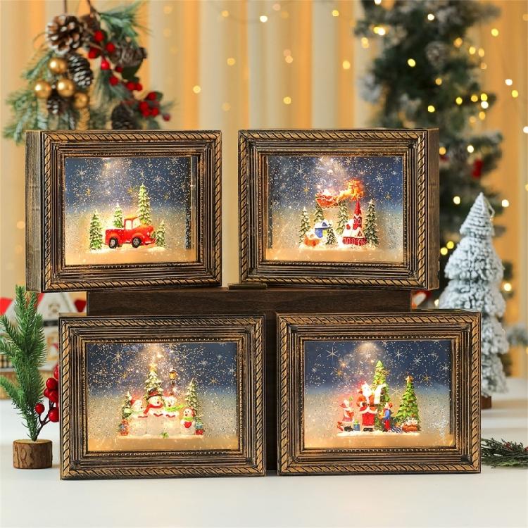 Seasonal Musical Picture Frame Feature Stmospheres LED Light Revolving Snowfalls And Durable Plastic Design