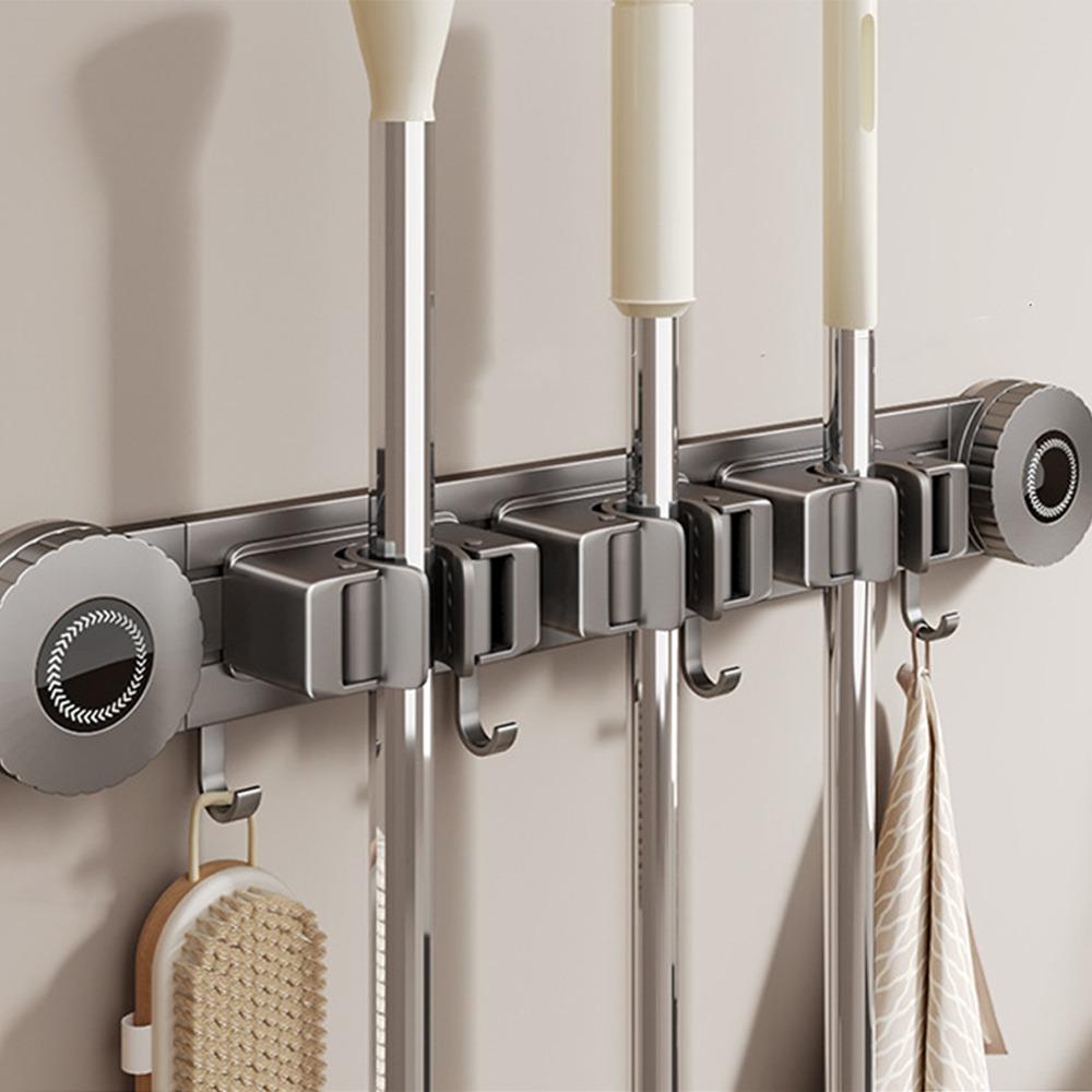 Moisture-Proof Suction Cup Mop Holder Space Aluminum Mop Clip Rack Storage Rack  Household Storage