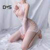 Ensemble de couverture de manches de chemise de nuit sexy évider dentelle élastique transparente maigre couleur unie douce ultra courte épaule dos nu séduisant pornographique
