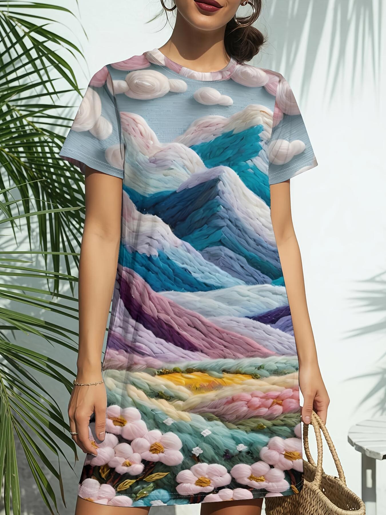 

The Ocean Dreamscape Women S New Round Neck Short Sleeve Dress T-Shirt Features American Fashion Trends with Digital Prints. Perfect for Casual Spring XL дубильна кора