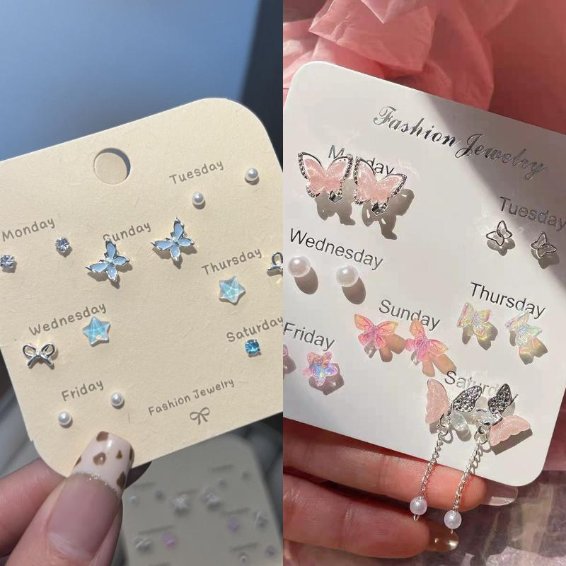7 Paar Schmetterlings-Steckohrringe Exquisites Mini-Ohrringe-Set Weihnachtsgeschenk für Damen Mädchen Modeschmuck