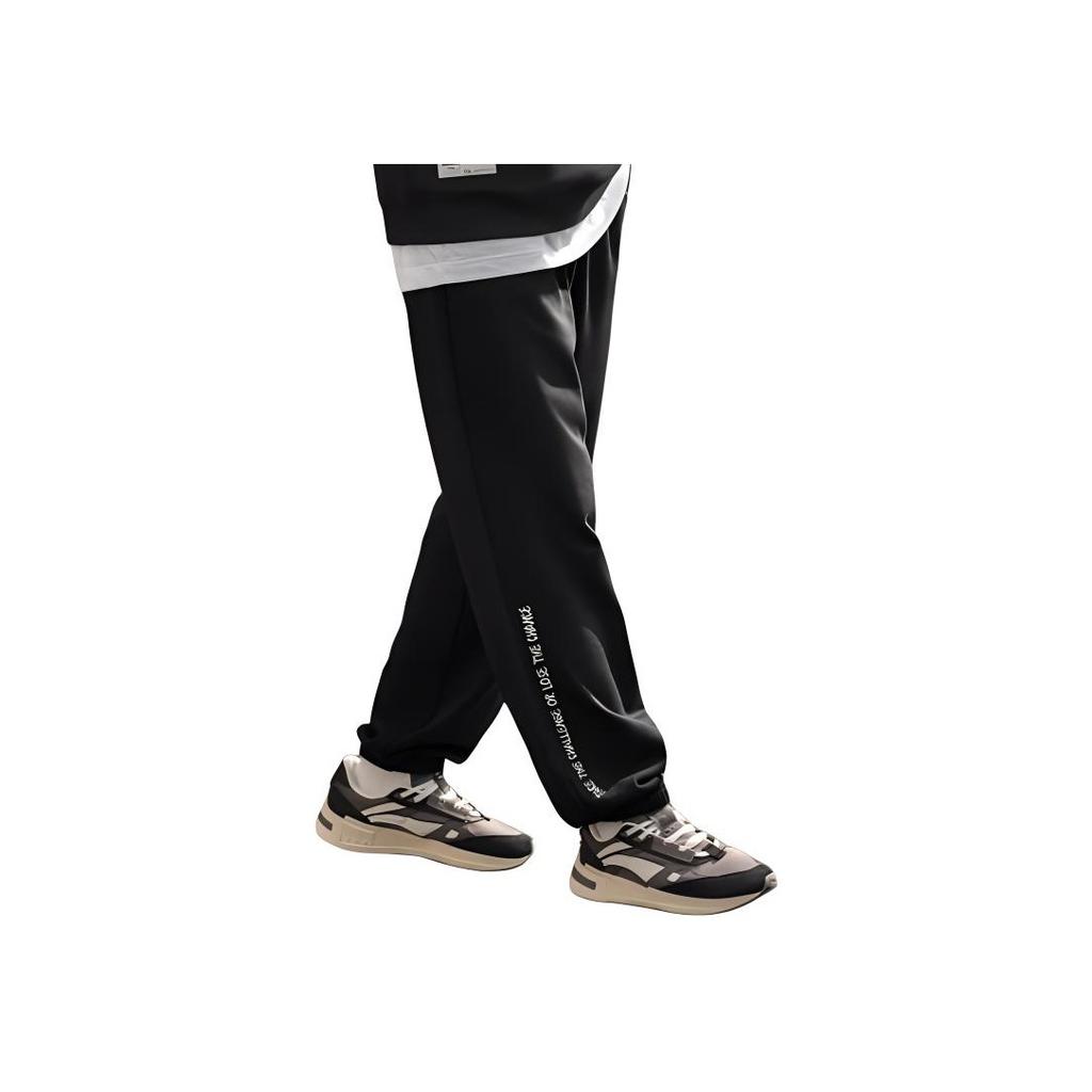 Li Ning Sports Lifestyle Series Letter Mid Waist Fleece Cuffed Knitted Sweatpants Men Bottoms AKLTB23-5