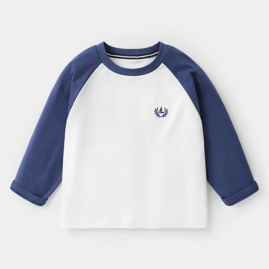 Boys' Striped Long-Sleeve Antibacterial Cotton T-Shirt