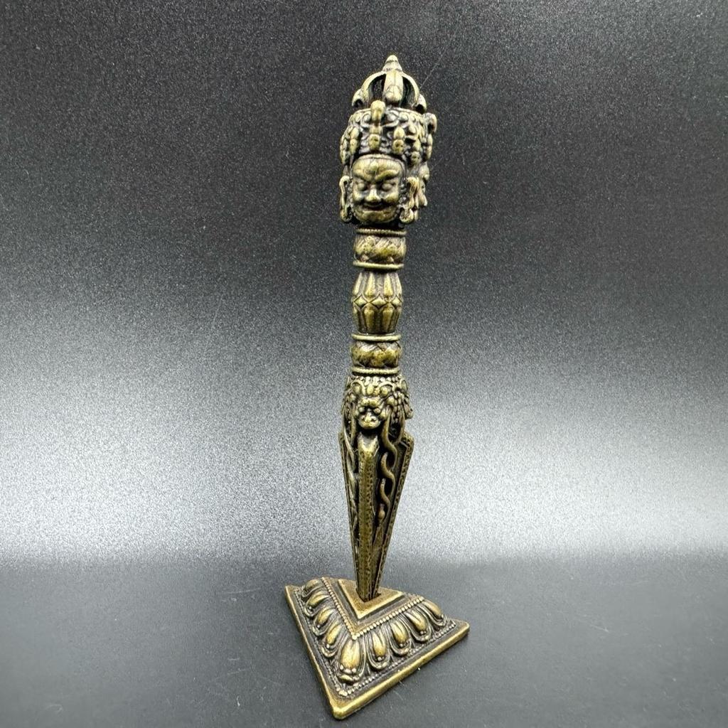 Tibetan Nepalese Brass Three Sided Phurba Ritual Vajra Sacred Home Altar Ornament Table Decor For Spiritual Seekers