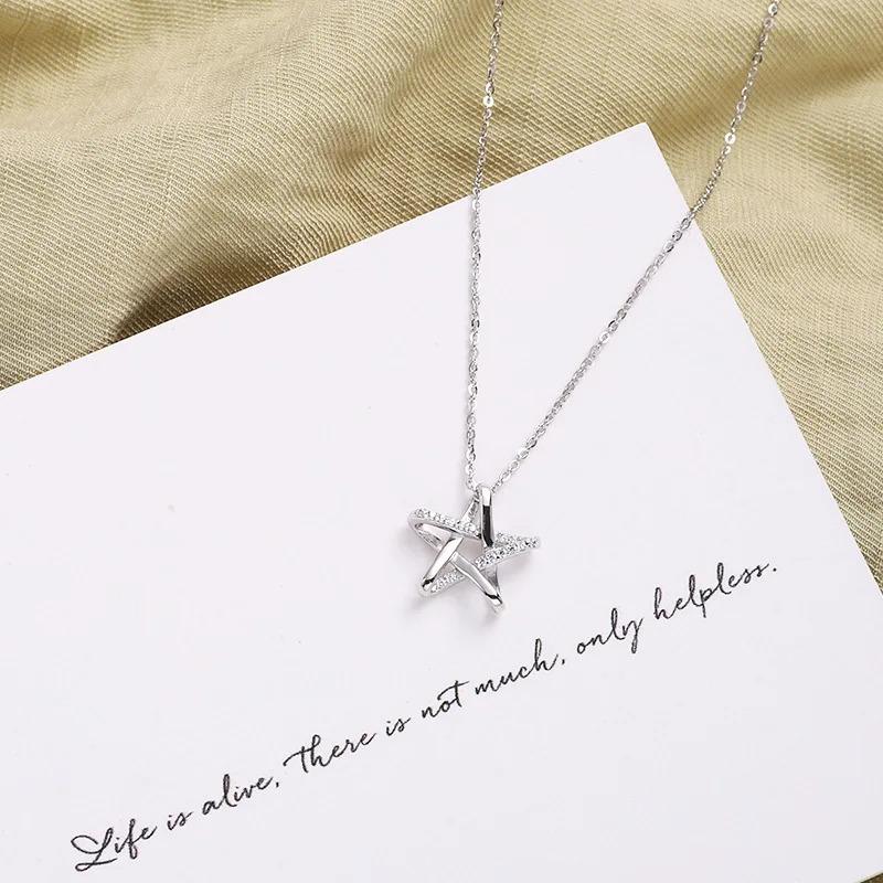 925 Silver Necklace Cute Five Pointed Star Smile Dimple Pendant for Women Girl Jewelry Gift