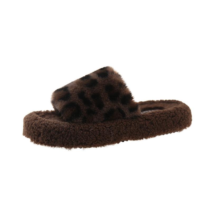 

Пушистые тапочки с леопардовым принтом и толстой подошвой, женская модная верхняя одежда 2024 года, новые модные домашние пушистые хлопковые тапочки на осень и зиму 40