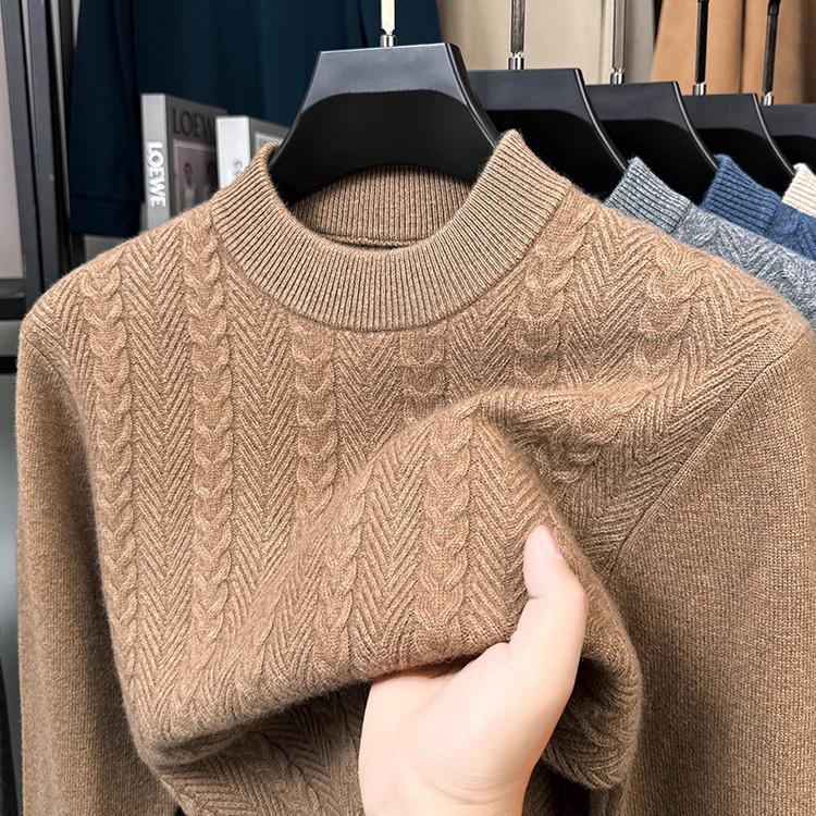 Men s 9-Gauge Cashmere Wool Round Neck Knit Sweater for Autumn/Winter XL