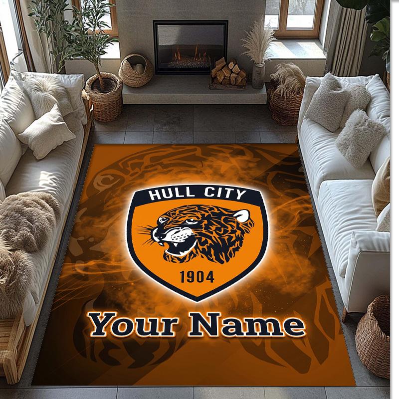 Hull FC Crystal Velvet Rug, Custom Name Text Personalized Non‑Slip Floor Mat for Home Decor Gift