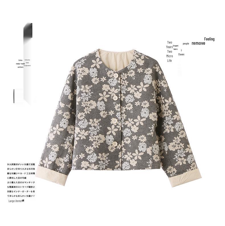 Women's Retro Print Round Neck Short Jacket - Spring 2025 Cotton Linen Design