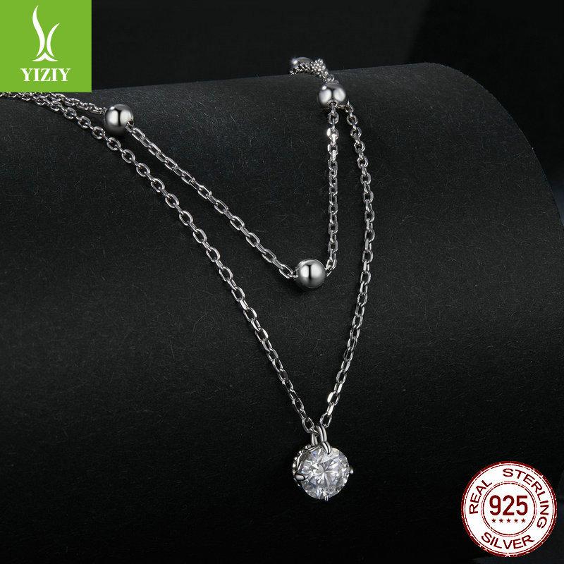 Layered Double-Layer Moissanite Necklace, Fashionable Light Luxury S925 Sterling Silver Collarbone Chain Jewelry