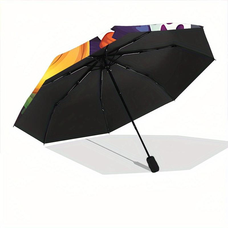 1pc Happy Ghosts and Pumpkins Halloween Durable Cartoon Folding Umbrella, Portable 3-Fold Compact Umbrella for Men and Women, Suitable for Travel