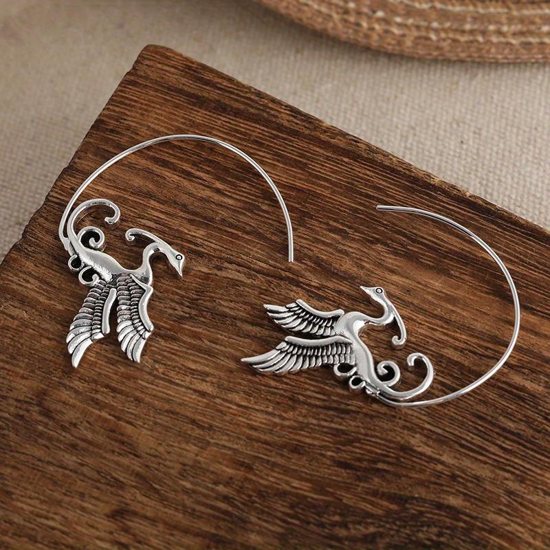 Phoenix Bird Hoop Earrings Gold Color-tone with Hoops