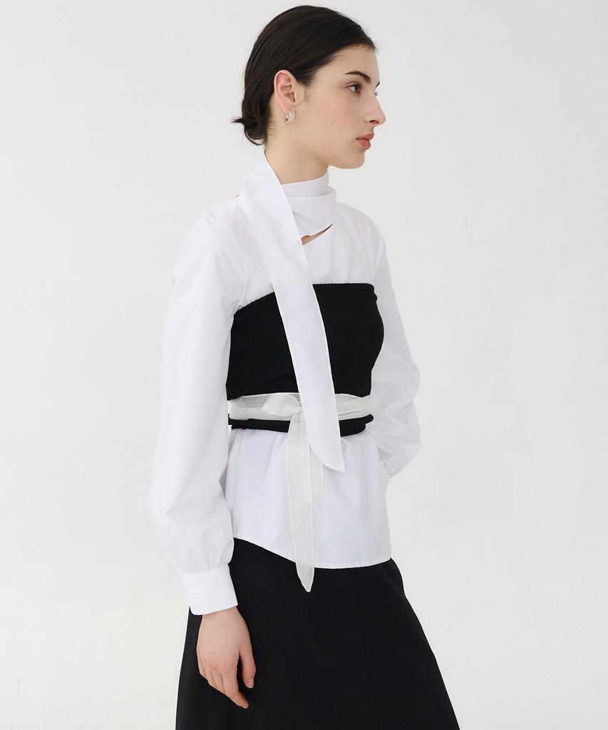 BIBYSEOB Asymmetrical Scarf Blouse White [T51]